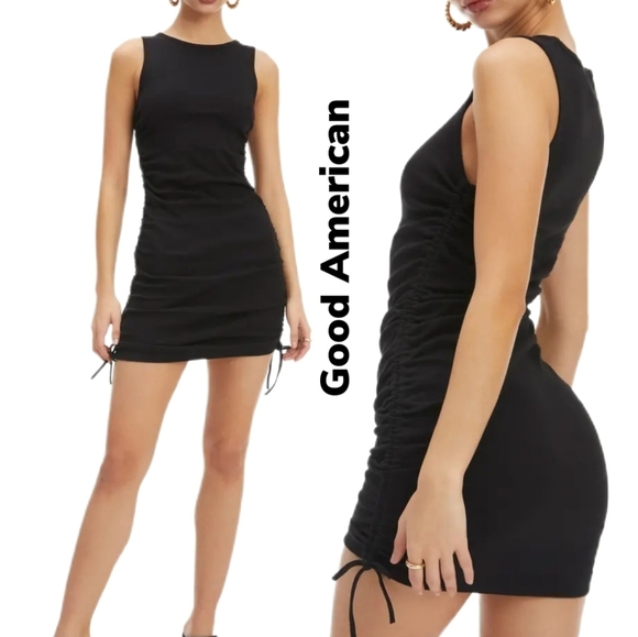 Good American Black Ruched Mini Dress - Picture 1 of 10